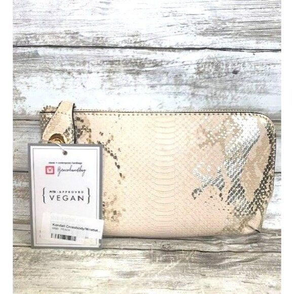 Jen & Co Vegan Leather Peach Color & Snake Print Crossbody Clutch Two straps - Picture 3 of 11